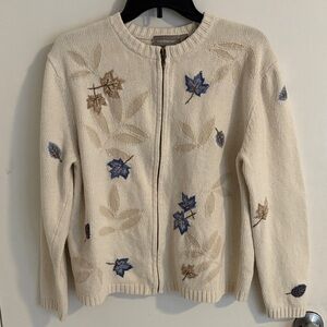 Croft & Barrow Cream Cardigan with Leaf Embroidery